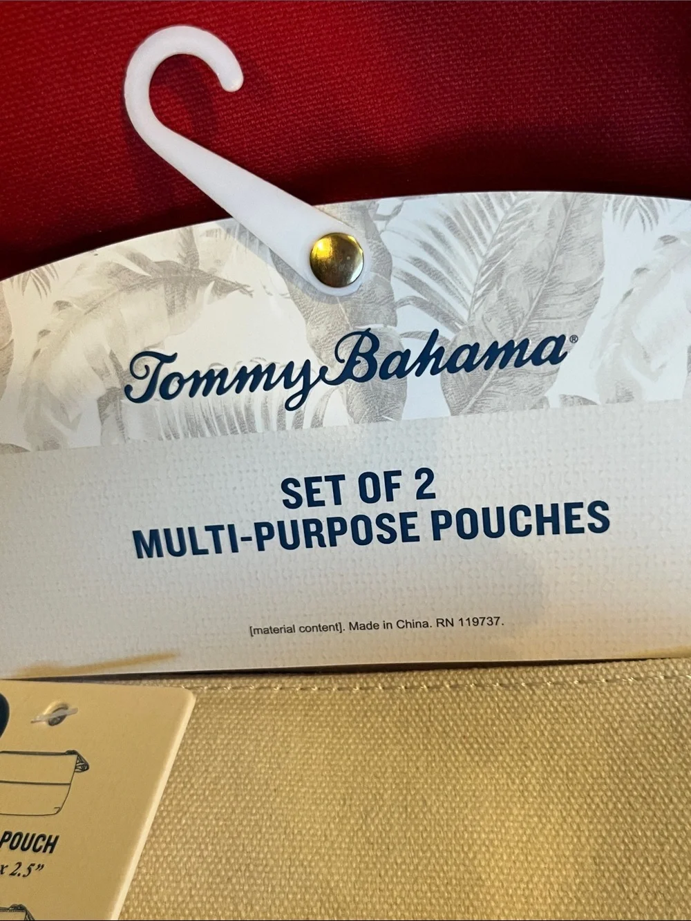 Tommy Bahama Red and Cream Striped Multi-Purpose Pouches - Set of 2